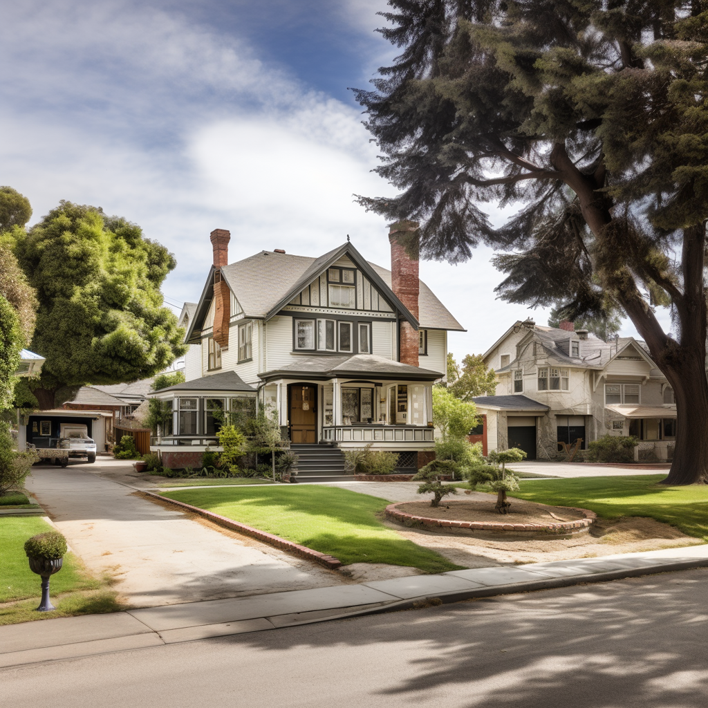 Victorian residential houses in Naglee Park with stunning lawns and architecture.