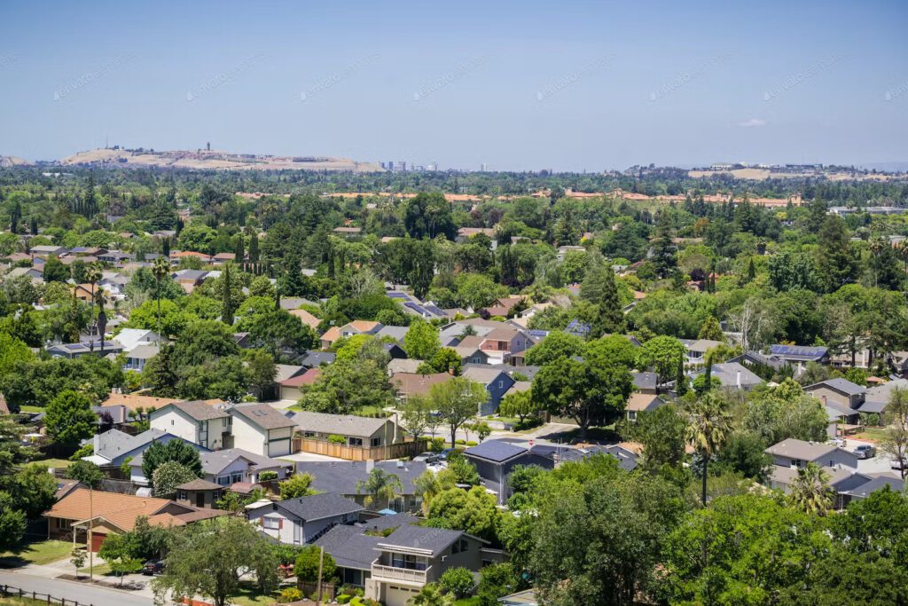 Neighborhood in South San Jose with houses and tree lined streets